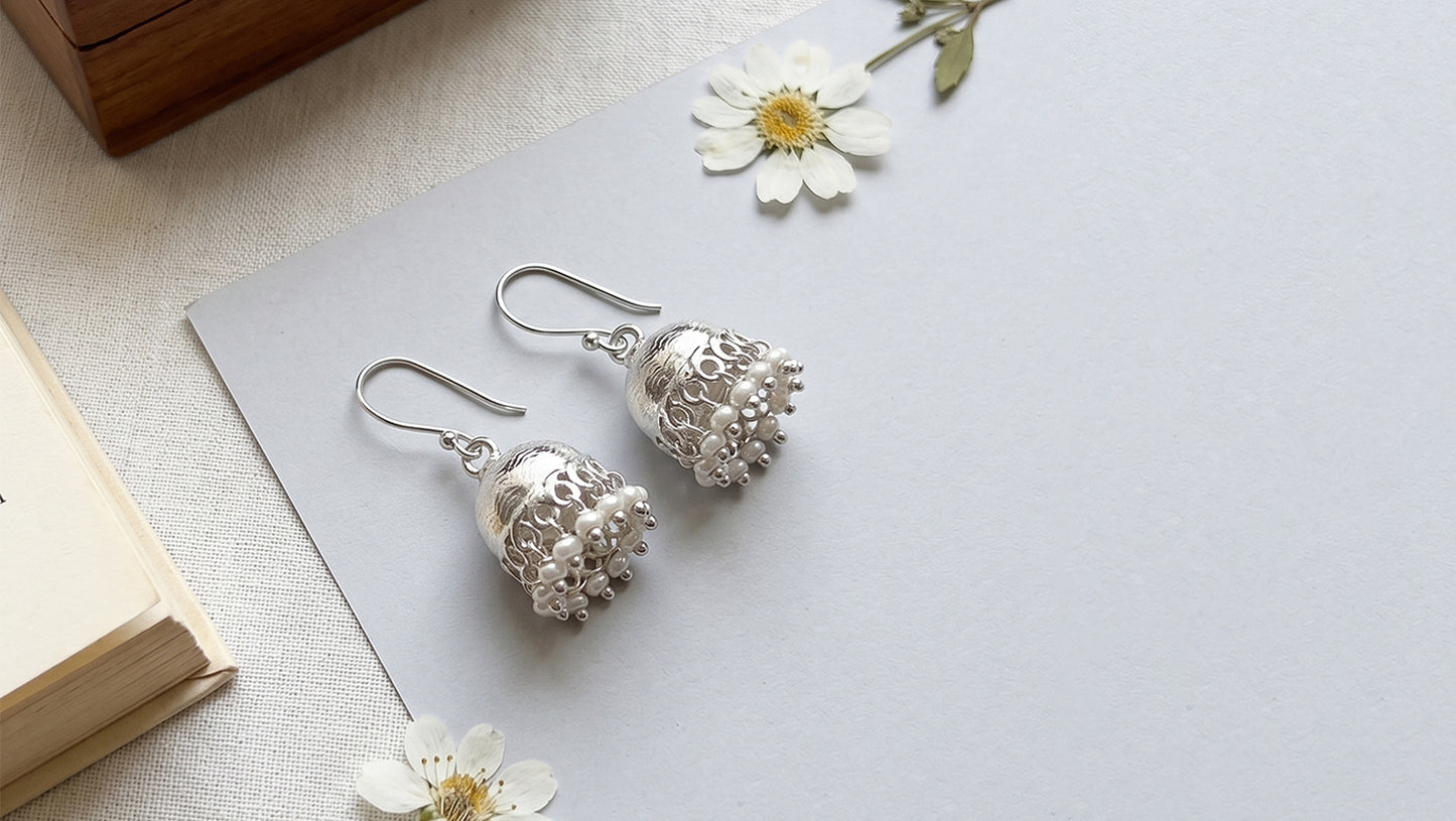 Sangeeta Boochra Minimalist Pearl Drop Jhumkas