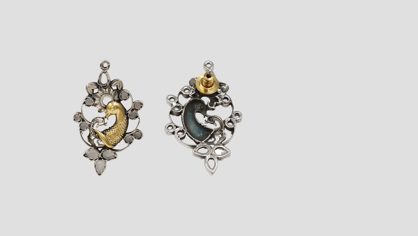 Sangeeta Boochra Handcrafted Peacock Dual-Plated Statement Earrings