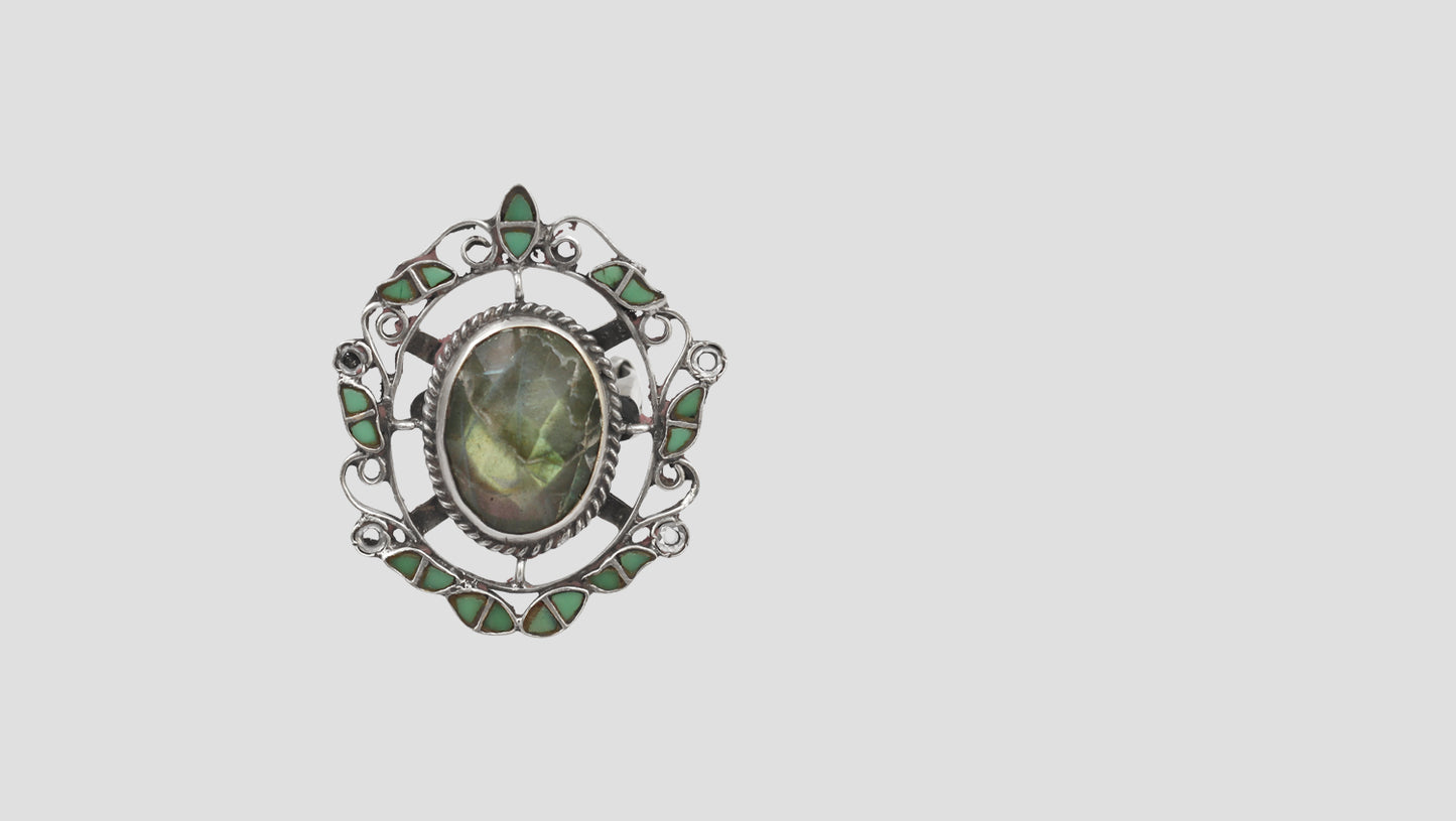 Sangeeta Boochra Mystic Labradorite & Green Stone Silver Ring