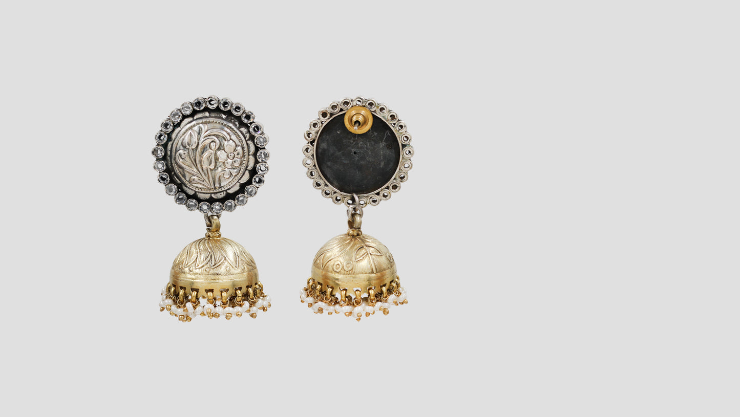 Sangeeta Boochra Handcrafted Dual Tone Floral Jhumki Earrings