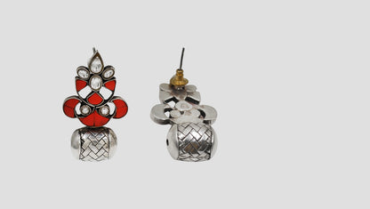 Sangeeta Boochra Kundan Silver Statement Earrings with Red Accents