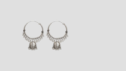 Classic Silver Hoop Jhumka Earrings by Sangeeta Boochra