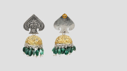 Sangeeta Boochra Dual Tone Green Bead Jhumka Earrings