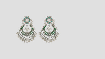 Sangeeta Boochra Heritage Silver Earrings with Kundan & Pearl Detailing