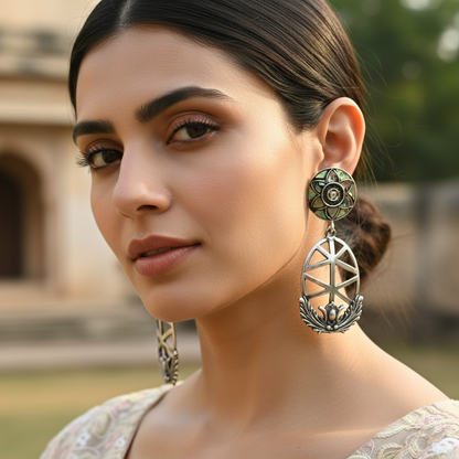 Sangeeta Boochra Artisan Floral Motif Silver Dangle Earrings