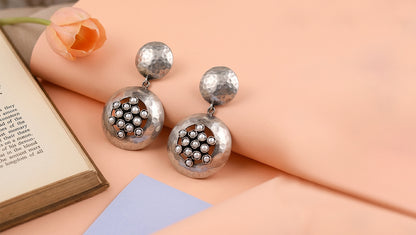 Sangeeta Boochra Heritage Pearl Inlay Oxidised Silver Earrings