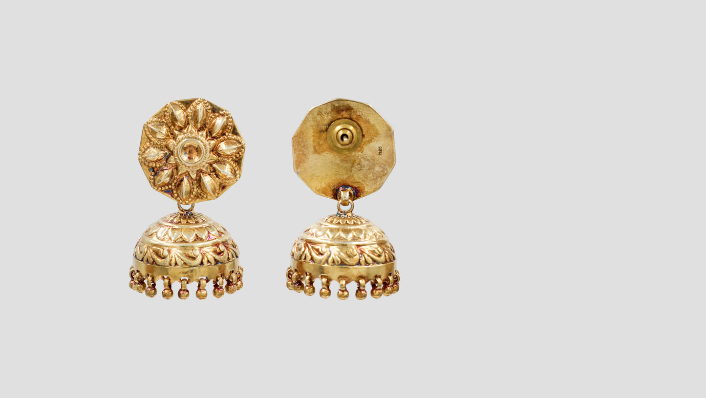 Sangeeta Boochra Floral Motif Gold Plated Jhumka Earrings