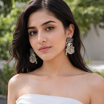 Sangeeta Boochra Artisan Oxidised Silver Lotus Motif Earrings