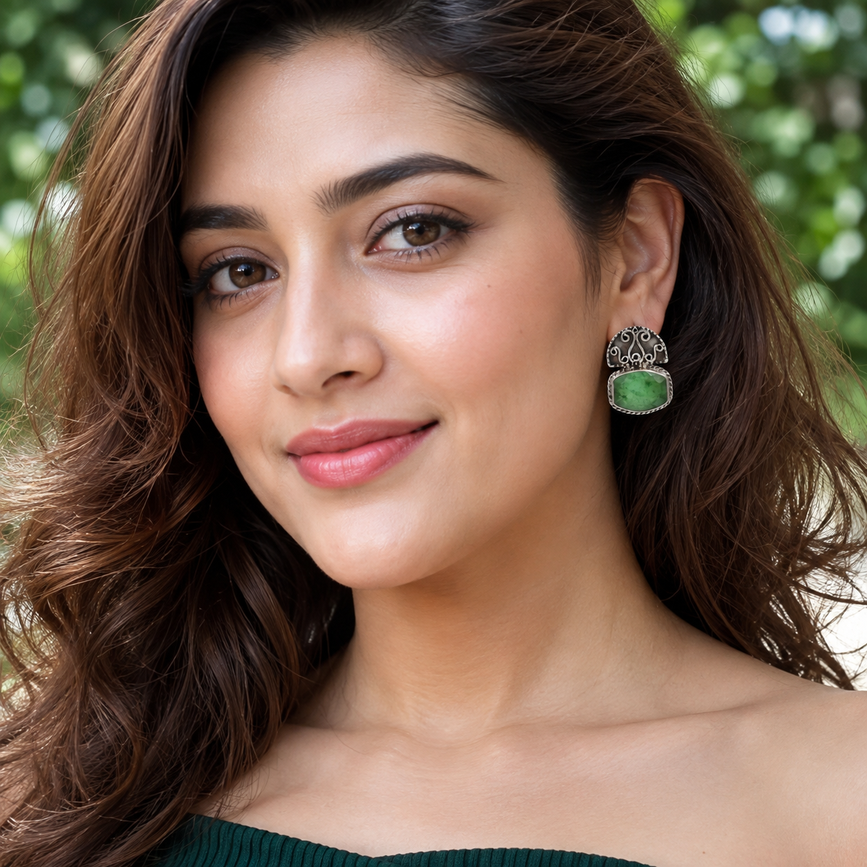 Sangeeta Boochra Artisan Sterling Silver Green Quartz Earrings