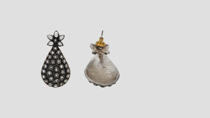 Sangeeta Boochra Floral Pearl Oxidised Statement Earrings