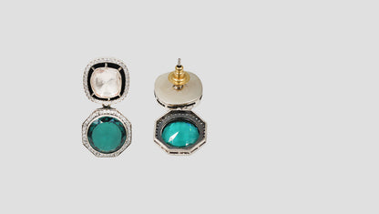 Sangeeta Boochra Moissanite & Emerald Green Drop Silver Earrings