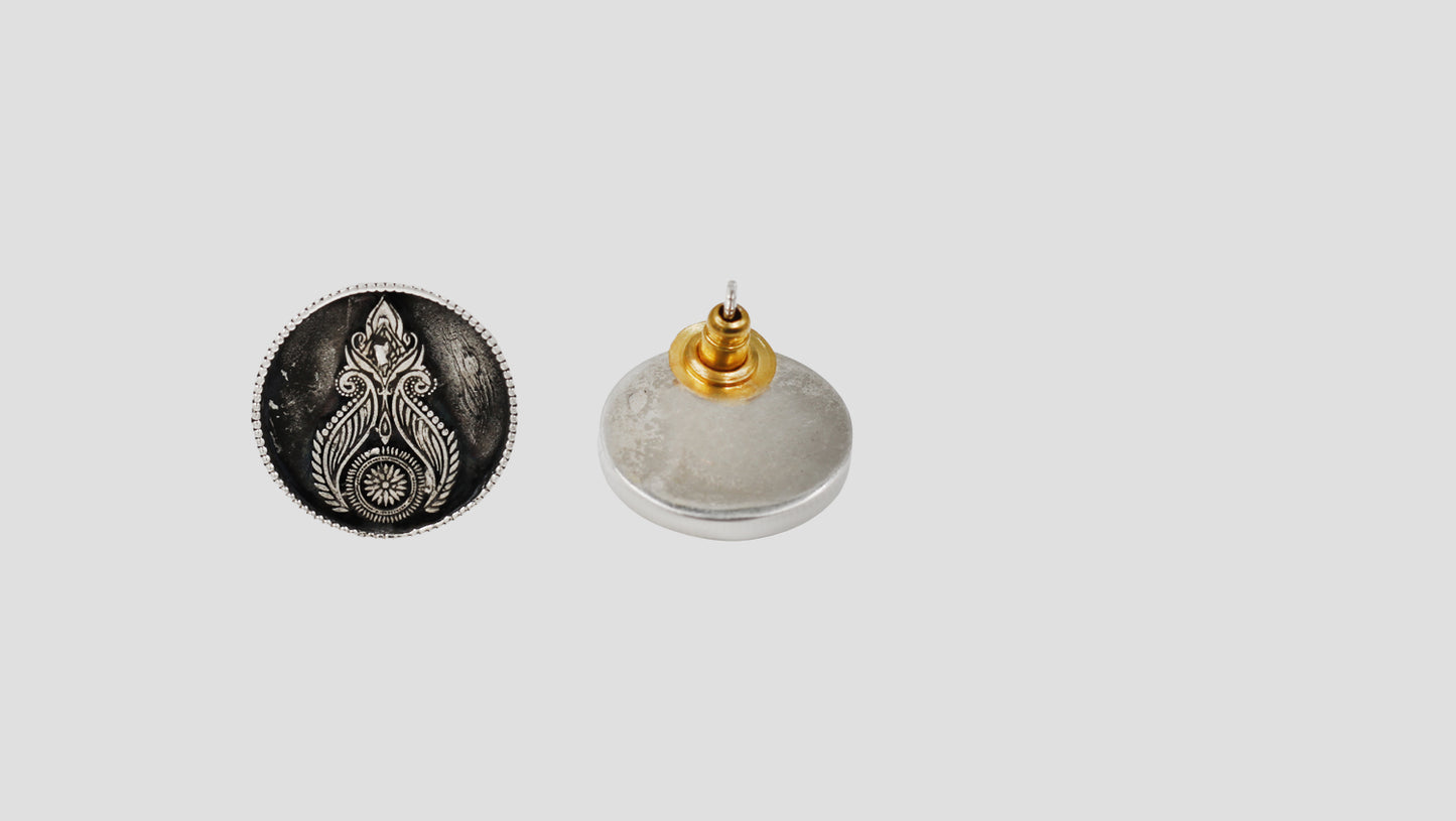 Sangeeta Boochra Heritage Bloom Oxidised Silver Round Stud