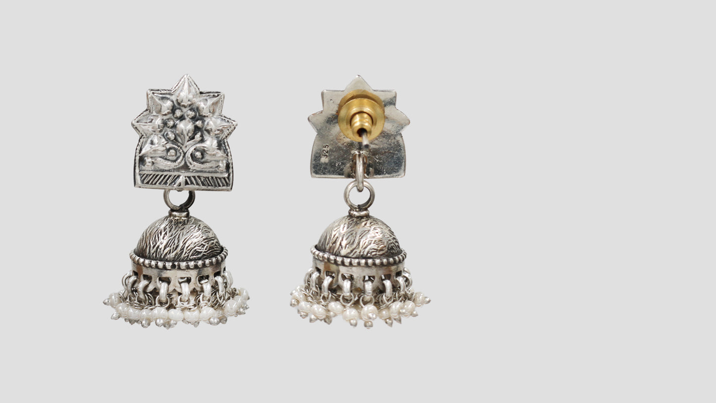 Artisan Crafted Silver Jhumka Earrings by Sangeeta Boochra