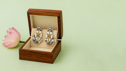 Traditional Silver Earrings with Kundan & Enamel Work