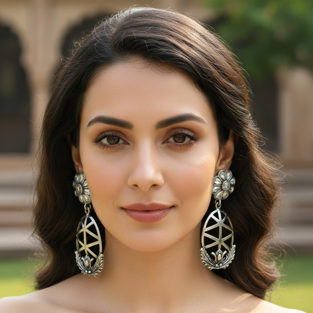 Sangeeta Boochra Floral Kundan Silver Drop Earrings
