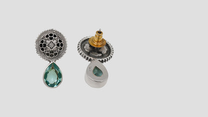 Sangeeta Boochra Oxidised Silver Aqua Drop Statement Earrings
