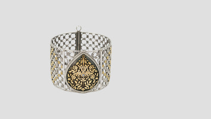 Sangeeta Boochra Dual-Tone Silver Statement Bangle – Intricate Floral Design