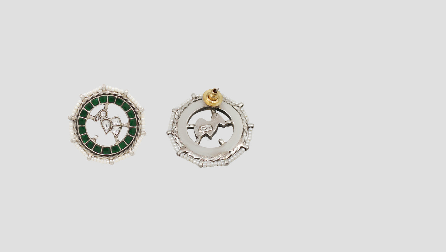Sangeeta Boochra Signature Green Kundan Silver Stud Earrings