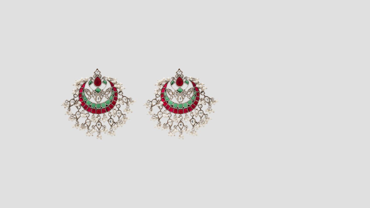 Sangeeta Boochra Royal Red & Green Kundan Chandbali