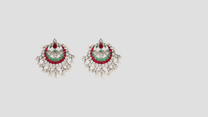 Sangeeta Boochra Royal Red & Green Kundan Chandbali