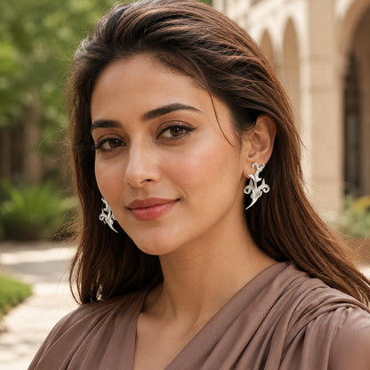 Sangeeta Boochra Heritage Oxidised Silver Botanical Stud Earrings