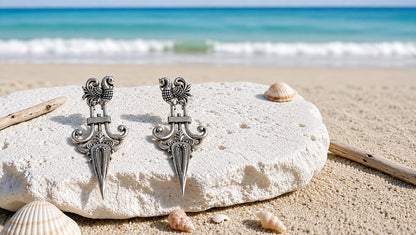 Sangeeta Boochra Handcrafted Oxidised Silver Peacock Motif Statement Earrings