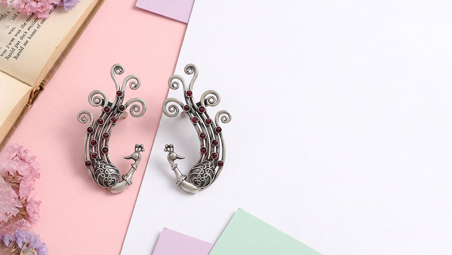 Handcrafted Peacock Design Silver Earrings by Sangeeta Boochra