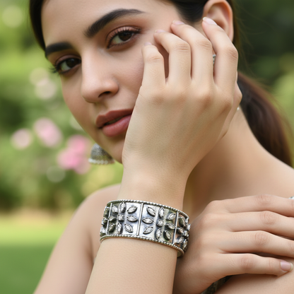 Sangeeta Boochra Handcrafted Oxidised Silver Statement Hand Cuff