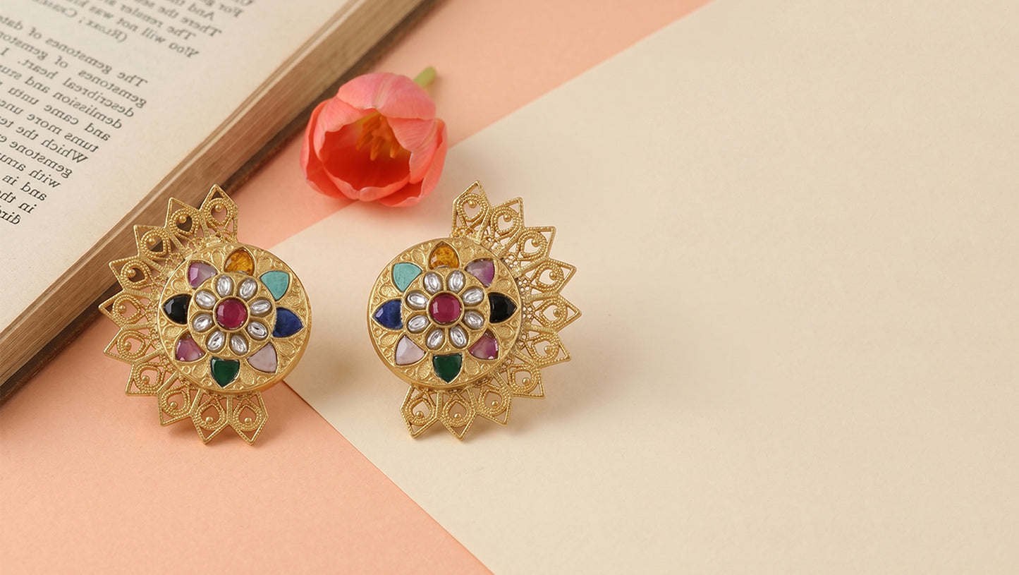 Sangeeta Boochra Heritage Kundan Silver Earrings with Gold Plating