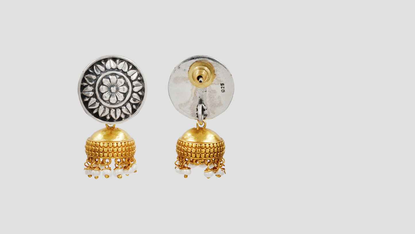 Sangeeta Boochra Ethnic Dual Tone Silver Pearl Drop Earrings