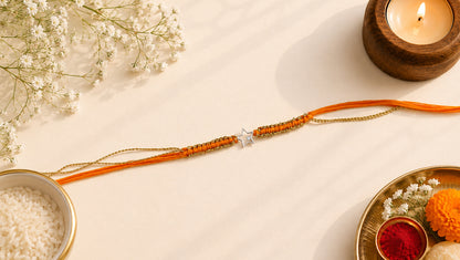 925 Sterling Silver Star Rakhi with Orange Thread | Sangeeta Boochra
