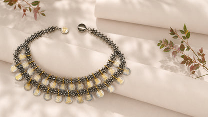 Sangeeta Boochra Handcrafted Dual-Tone Silver Coin Statement Necklace