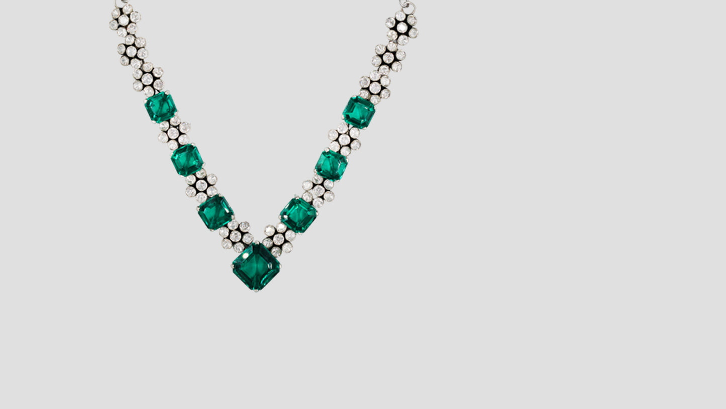 Sangeeta Boochra Sterling Silver Necklace & Earring Set with Emerald Green Stones
