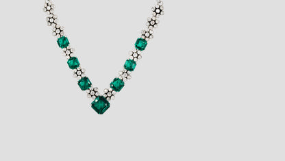 Sangeeta Boochra Sterling Silver Necklace & Earring Set with Emerald Green Stones