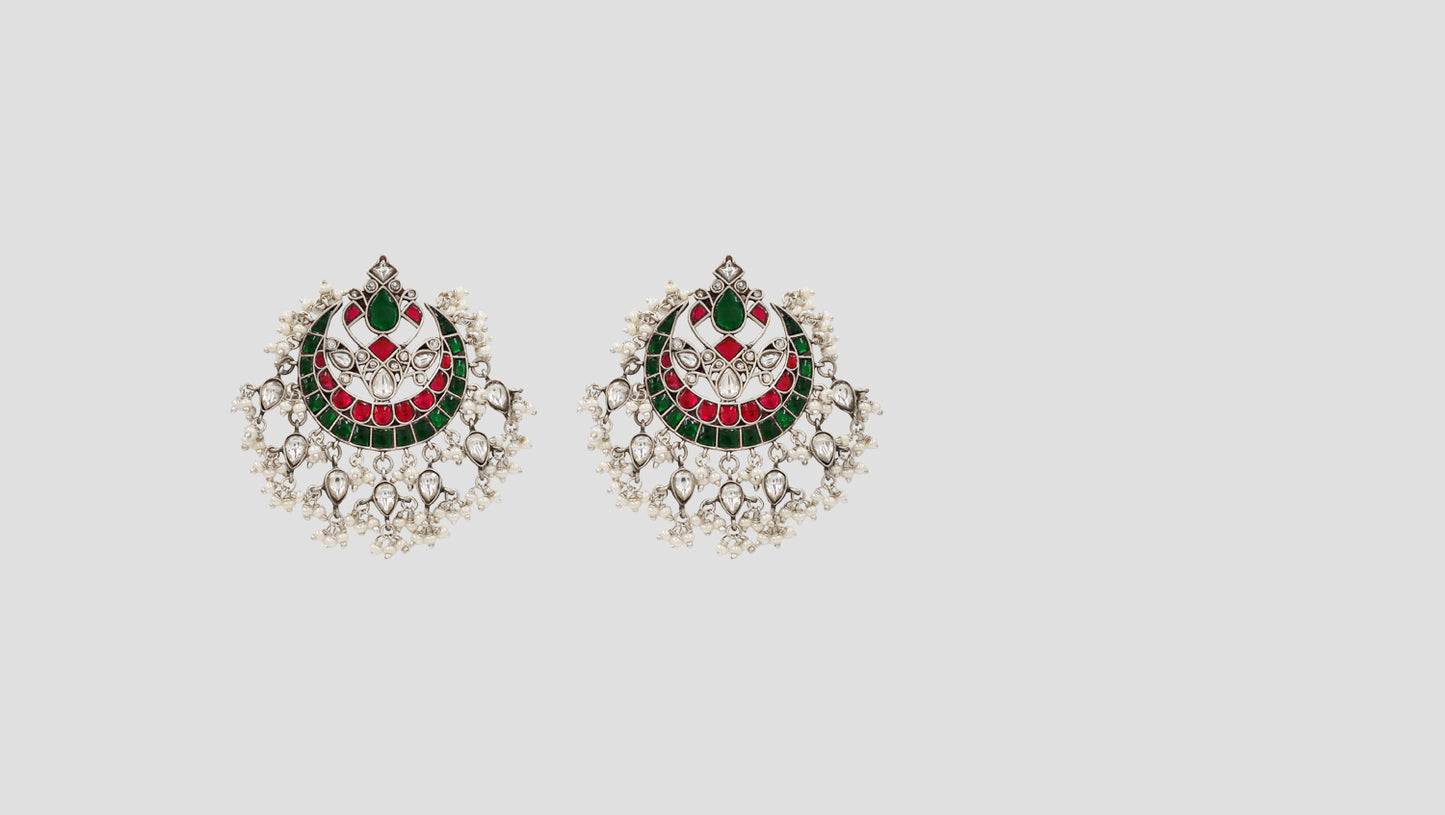 Sangeeta Boochra Festive Red & Green Kundan Chandbali Earrings