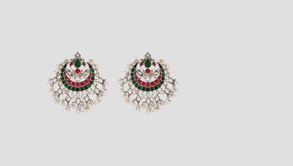 Sangeeta Boochra Festive Red & Green Kundan Chandbali Earrings