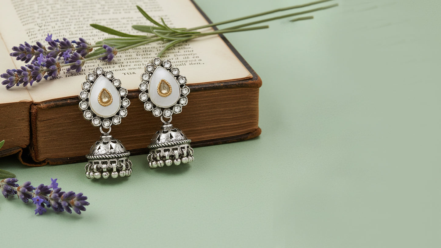 Sangeeta Boochra Heritage Teardrop Silver Jhumka Drops