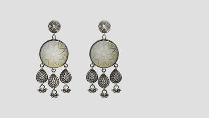 Sangeeta Boochra Floral Carving Stone Silver Earrings
