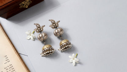 Sangeeta Boochra Traditional Pearl Drop Silver Jhumka Earrings