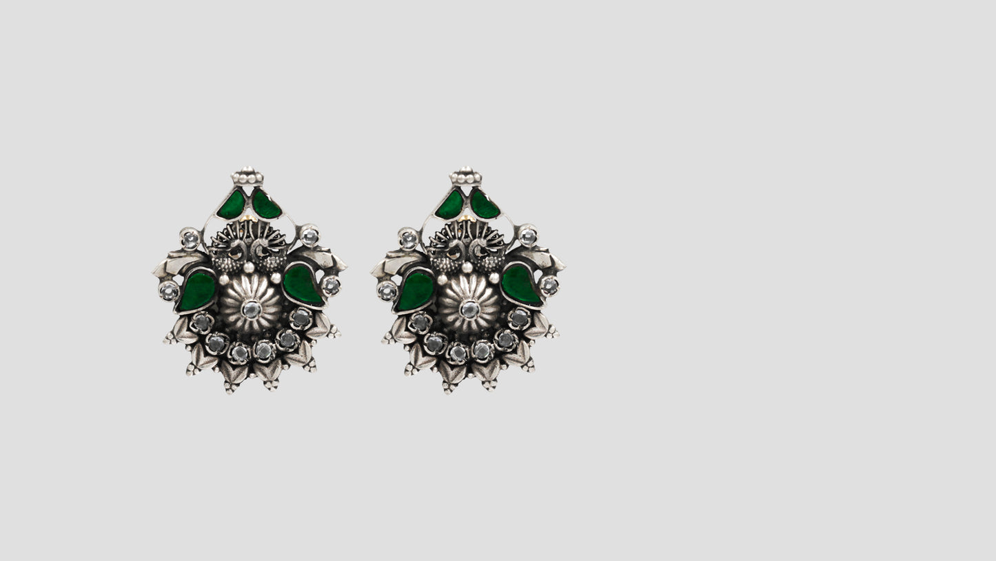 Sangeeta Boochra Classic Floral Antique Silver Earrings