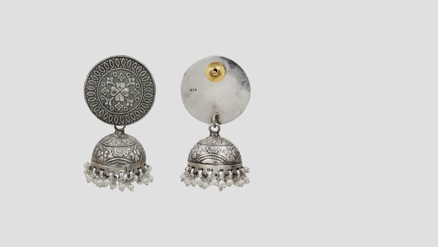 Sangeeta Boochra Handcrafted Pearl Hanging Silver Earrings