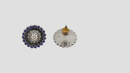 Sangeeta Boochra Statement Floral Oxidised Stud Earrings with Lapis Stones