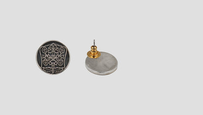 Sangeeta Boochra Heritage Motif Oxidised Silver Disc Earrings
