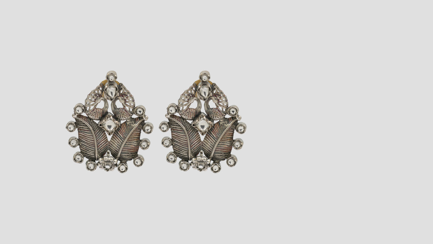 Sangeeta Boochra Handcrafted Silver Peacock Motif Earrings