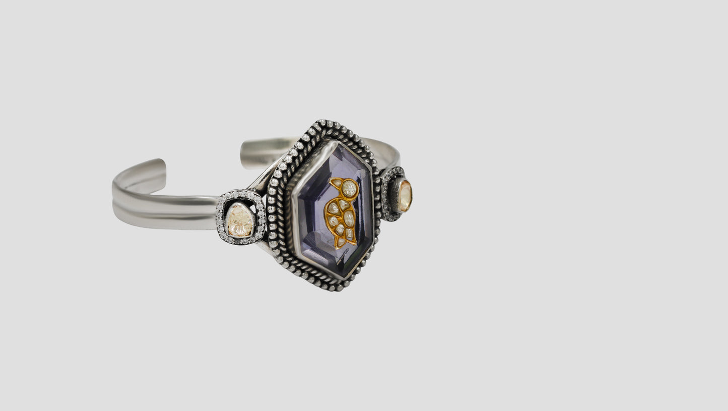 Sangeeta Boochra Oxidised Silver Statement Bracelet with Gemstone Accent