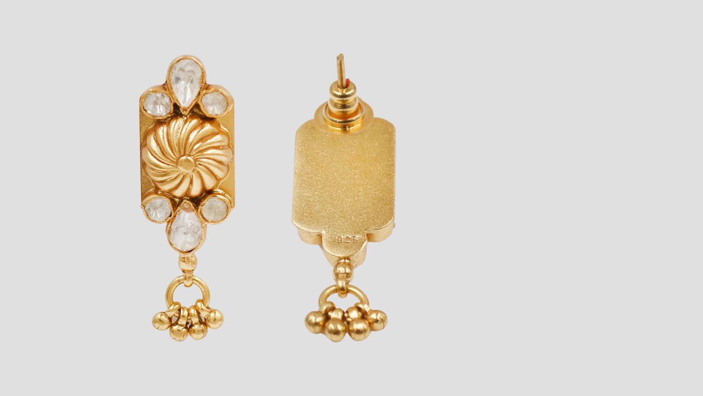 Sangeeta Boochra Gold Plated Silver Floral Statement Earrings with Moissanite Detailing