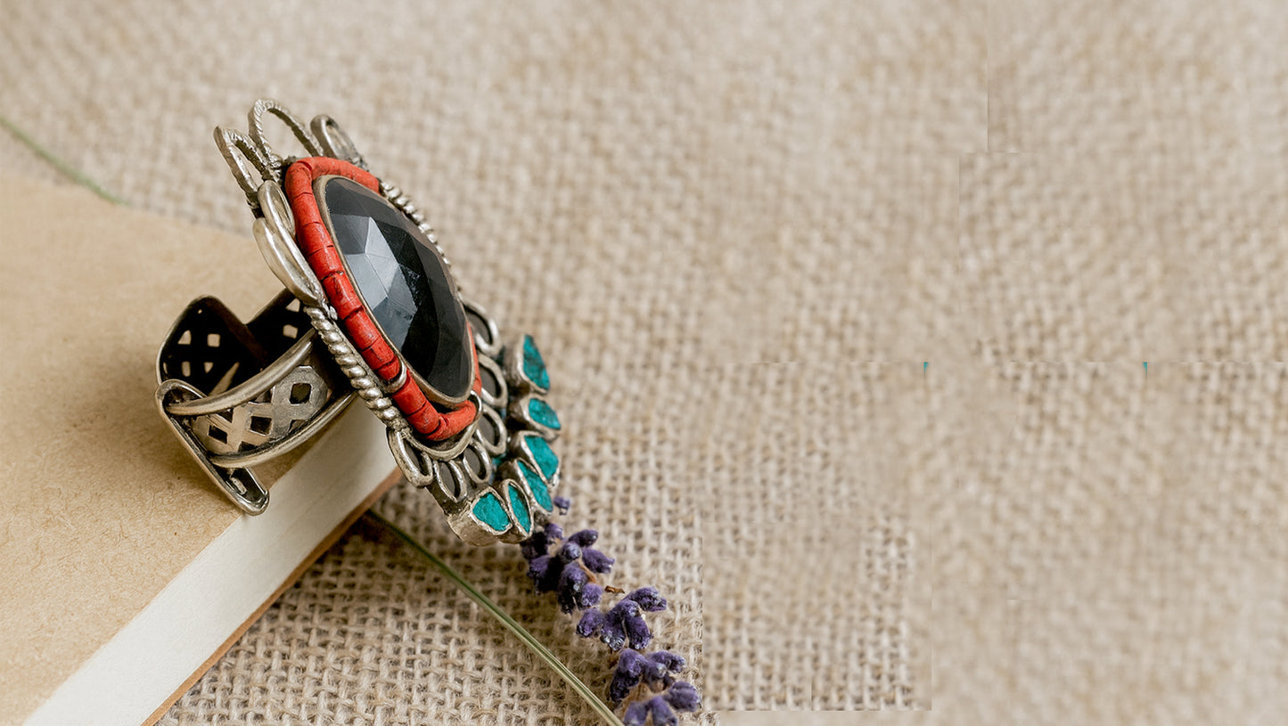 Sangeeta Boochra Handcrafted Silver Tribal Statement Ring