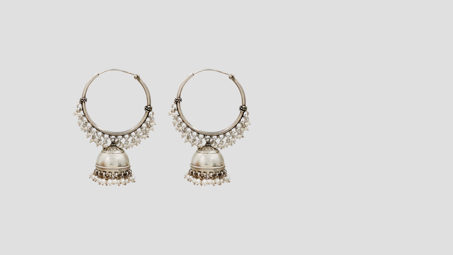 Oxidised Silver Hoop Jhumka Earrings by Sangeeta Boochra