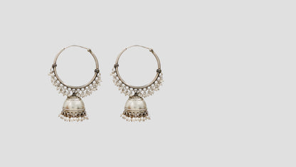 Oxidised Silver Hoop Jhumka Earrings by Sangeeta Boochra