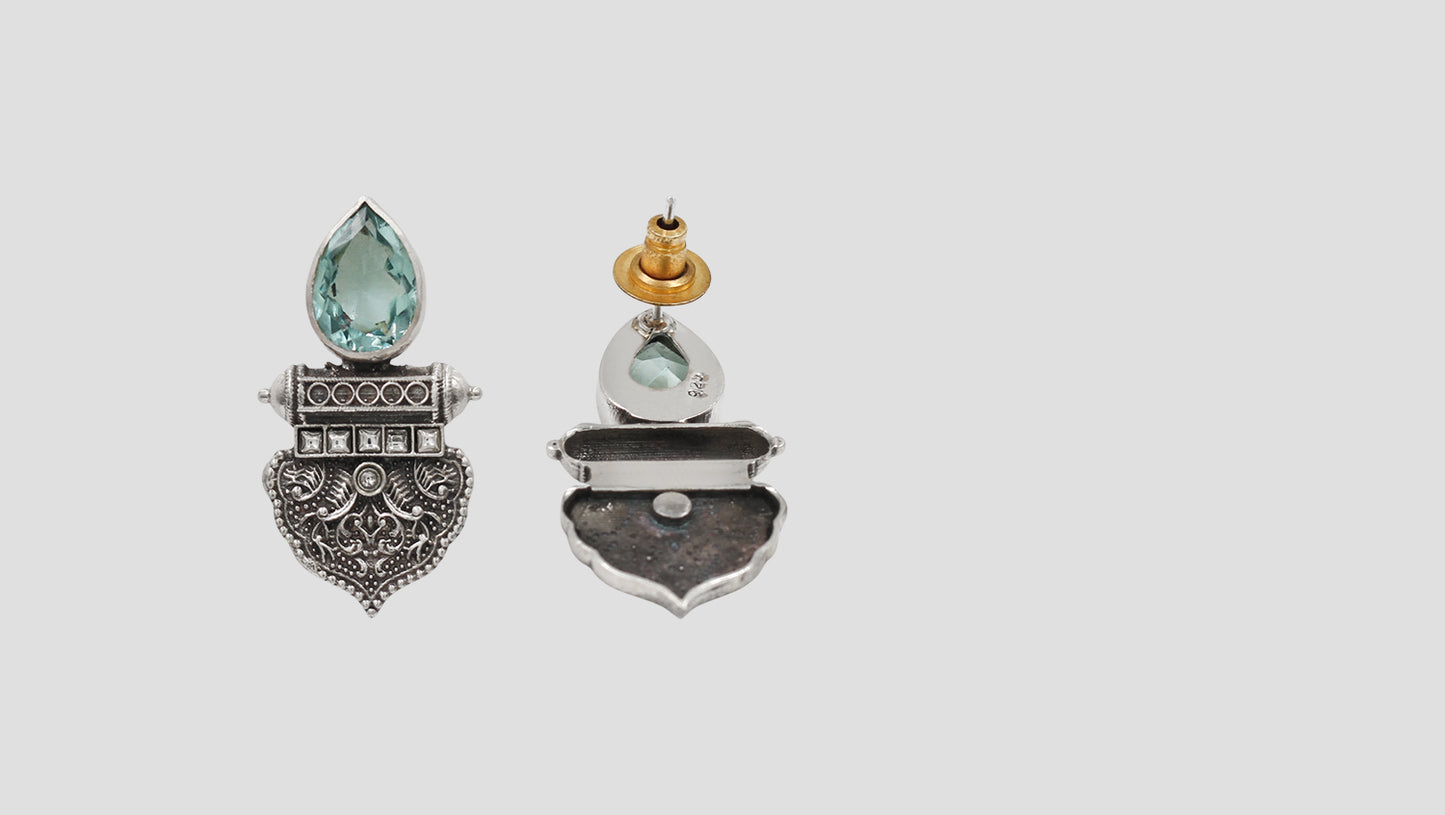 Sangeeta Boochra Vintage Style Silver Aqua Statement Earrings